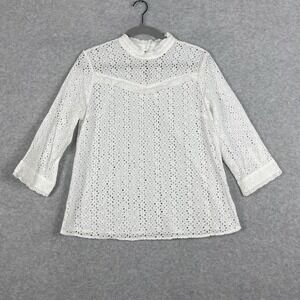 ModCloth Eyelet Lace Blouse Womens Size XL White Cottagecore Boho Romantic
